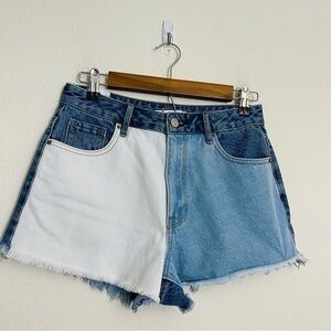 Pacsun Colorblock High Rise Festival Denim Shorts Size 26 Blue/White